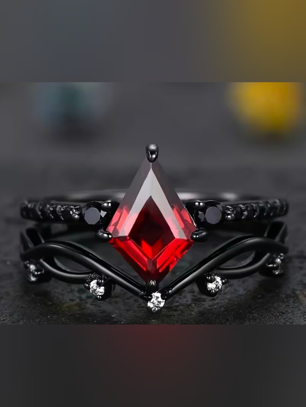 $8 Each Or Bundle 5/$20 Black Gothic Ring with Red Kite-Cut Gemstone